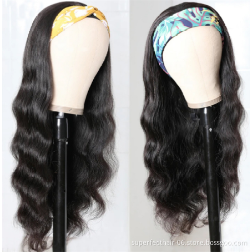 Bodywave Headband Wig Human Hair For Black Women Glueless Half Wig With Head Band Brazilian curly Headband Human Hair Wigs